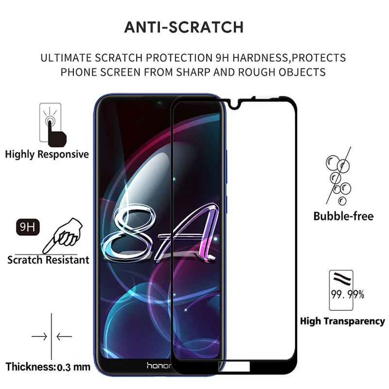 2 шт защита экрана из закаленного стекла полное покрытие для huawei Honor 8A 9H Защита от царапин защитная Пленка чехол для стекла Honor8A