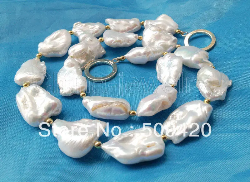 

~~ Free ShippingBeautiful 19" 23mm white Reborn Keshi baroque FW pearl necklace