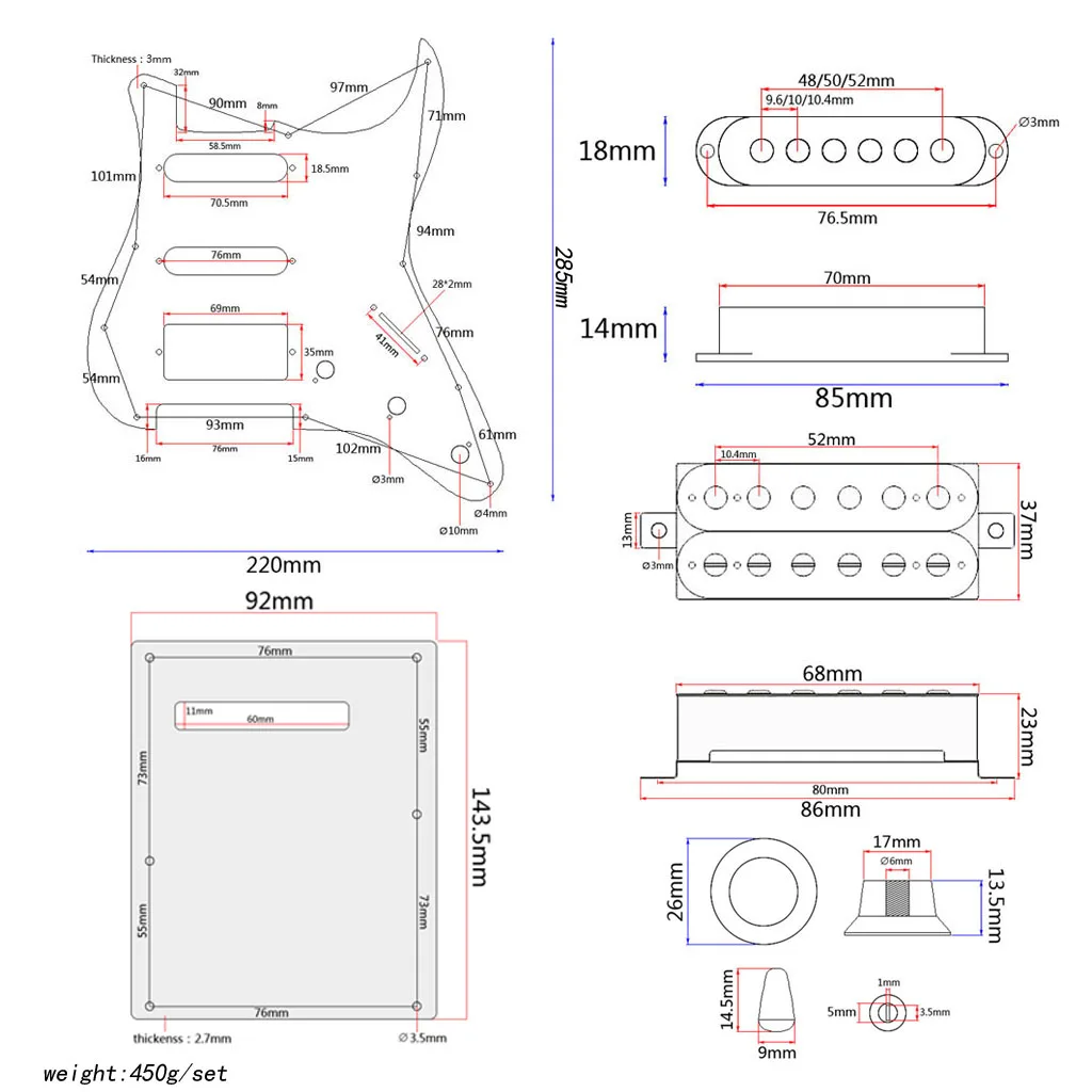 Electric Guitar Mirror Pickguard SSH Loaded Pickups Scratch Plate with Back Cover for Acoustic Guitar Accessories
