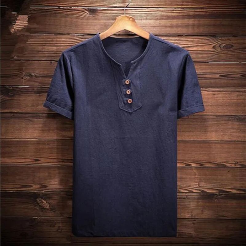 Рубашка Мужская льняная с коротким рукавом и V образным вырезом|linen shirts men|casual linen