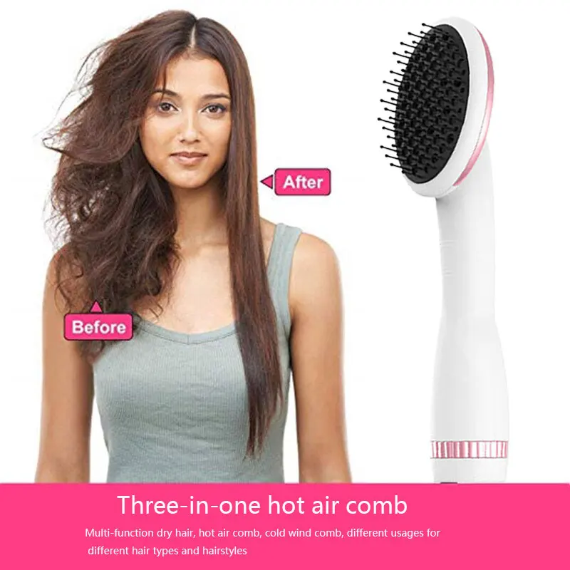 

Three in One Hair Drier Hot Air Comb White Beauty Stylist 1000W Salon Women'S Fashion Curling Tool Fast Hairdressing