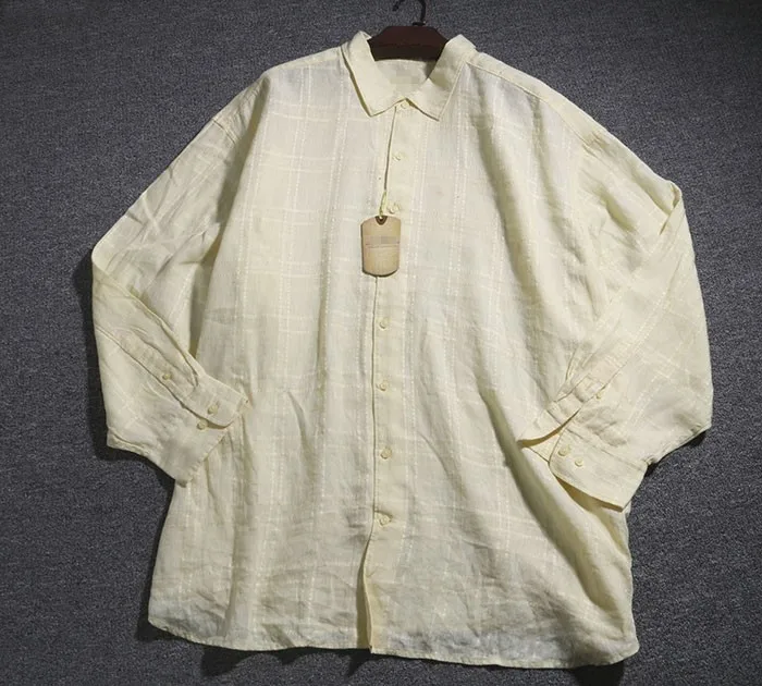

Linen Shirt Men Long Sleeve Spring Autumn Extra Large Size Comfortable Casual Turn-down Collar Loose 4XB Chest 172cm
