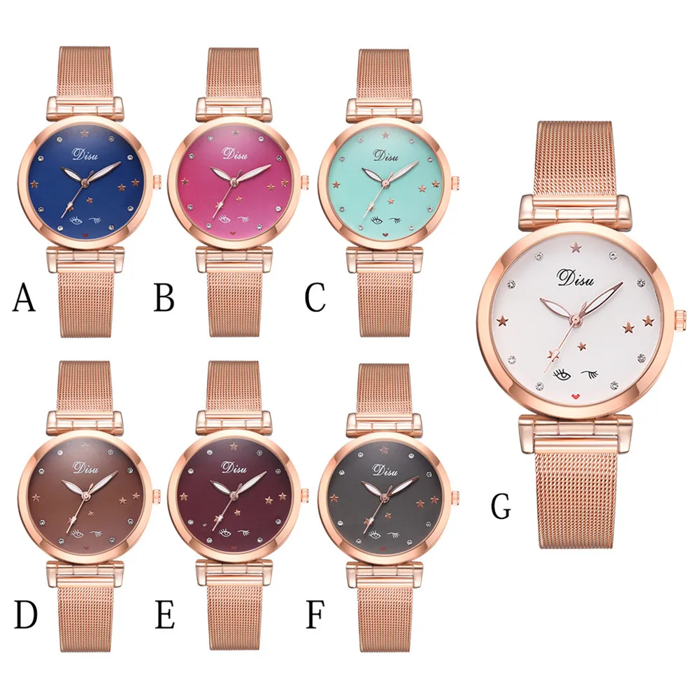 

Women Quartz Watch Cute Eyes Pattern Dial with Mesh Alloy Strap @M23