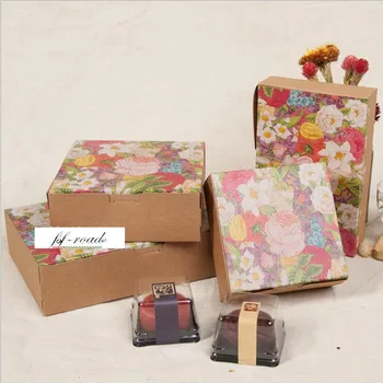 

Vintage Flower Kraft Paper Box Christmas Gift Box Wedding Candy Packaging Boxes Cookie Chocolate Boxes 50pcs/lot