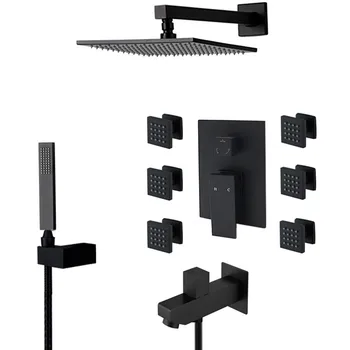 

Chrome Thermostatic Shower Systems with Body Sprays and Tub Spout, 16" LED Rain Showerhead and Handheld shower Combo Sets