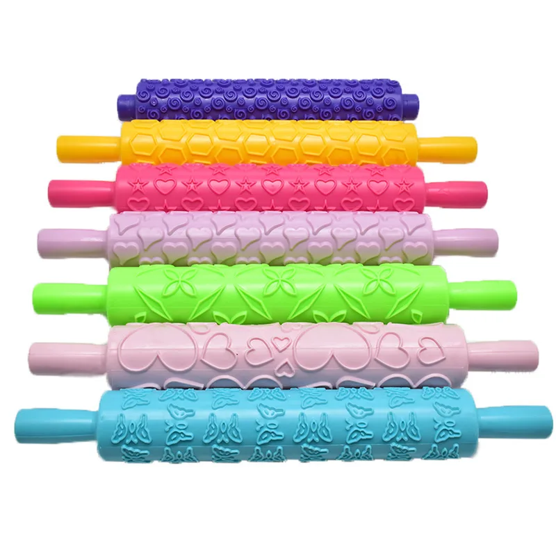 

Ibaking Plastic Rolling Pin Fondant Cookie Pastry Dough Embossed Embossing Roller Flower Heart Pattern Texture Cake Baking Tools