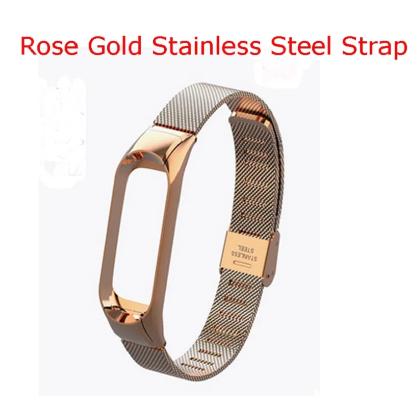 Rose Gold strap Ремешок для Xiaomi mi Band 3 и 4 mi Band 3 модный ремешок для замены многоцветного ремешка с бесплатной пленкой спортивный ремешок из нержавеющей стали для mi band 3 и 4 - Цвет: Rose Gold strap
