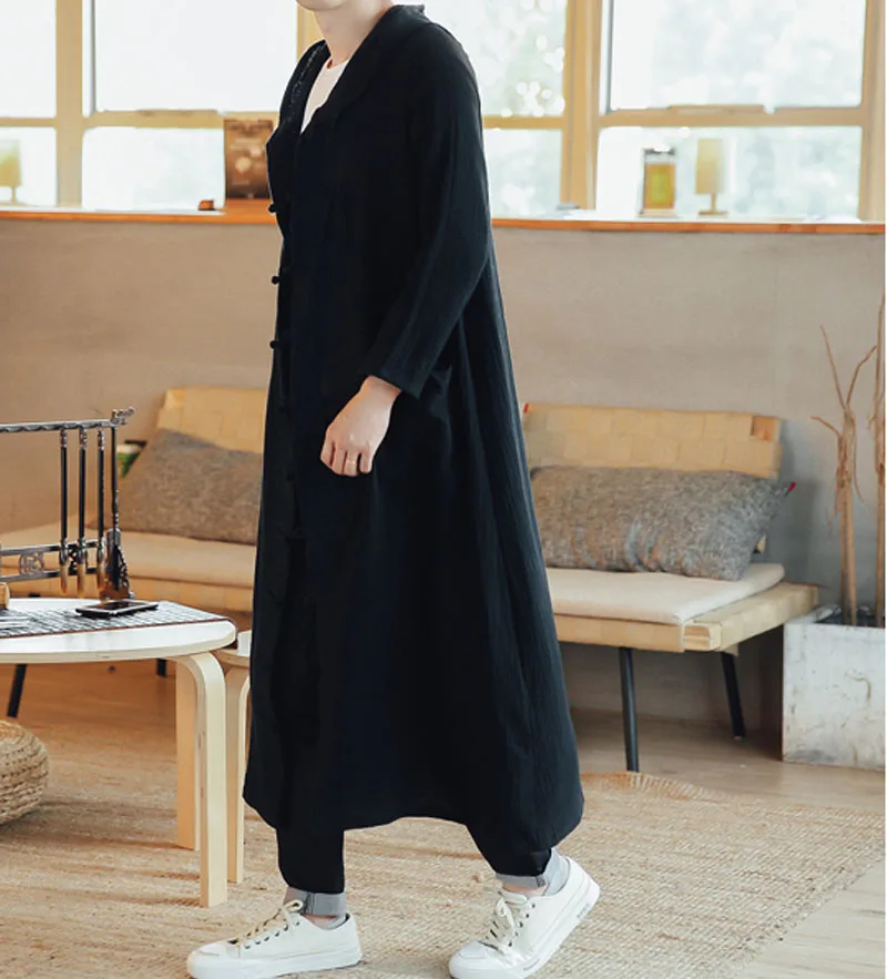 Men Long Casual Hooded Trench Coat Spring Autumn Male Loose Hoody Cardigan Jacket Outerwear Overcoat