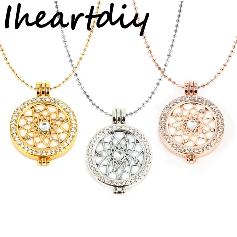 

SOMSOAR 35MM Coin Holder Frame Pendant Necklace Set with 33MM Crystal Sunflower Munt Coin Disc and 80CM Ball Chain 1 Set