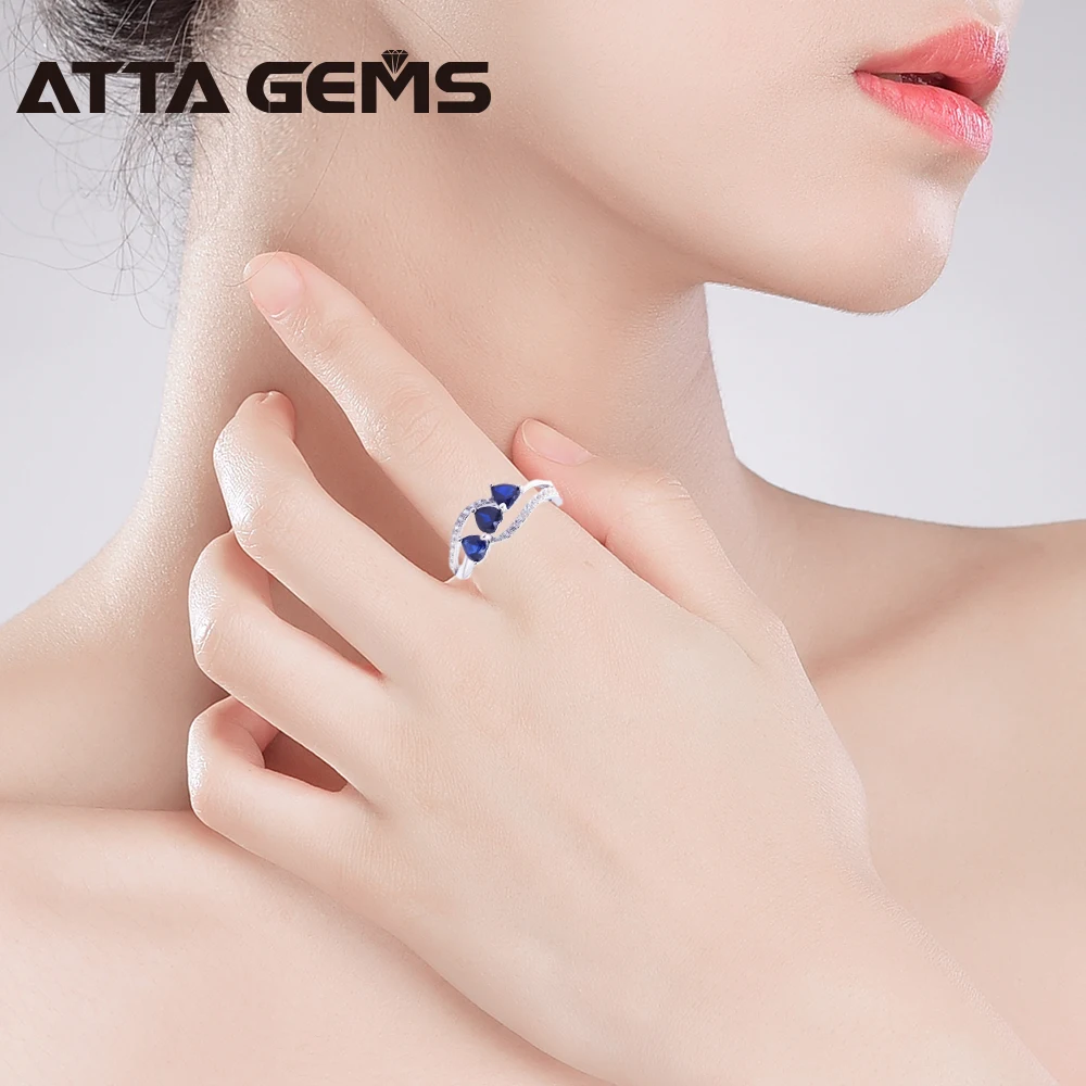 Blue Sapphire Sterling Silver Rings for Women Hearts Shape Romantic Style Created Sapphire S925 Rings Top Quality Rings