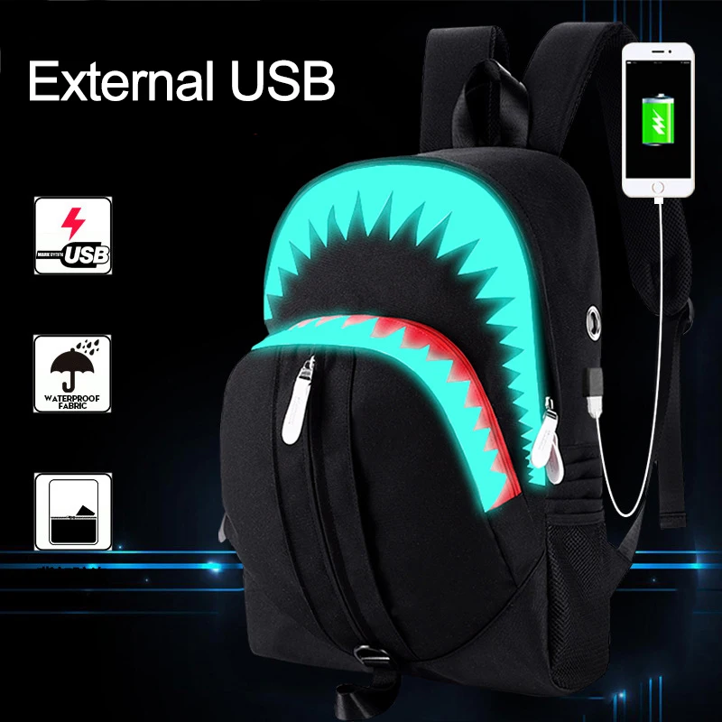 

Men Backpack Schoolbag Crocodile Luminous School Backpack USB Charge Laptop Backpack For Teenager Casual Travel Backpack Bag