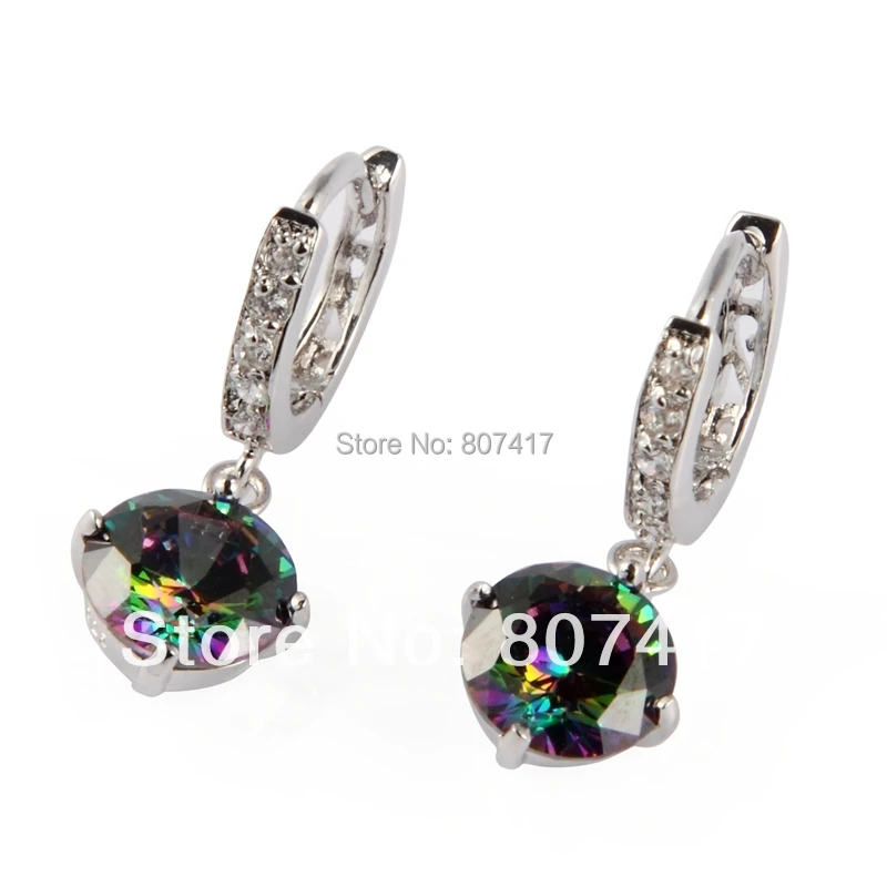 Beautiful Silver Plated Bohemia Rainbow Cubic Zirconia Earrings E723 Engagement Wedding sumptuous Noble Women The new