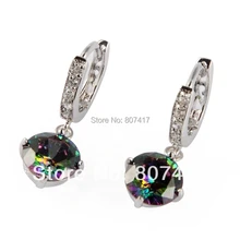 Chapado En Plata hermosa de Bohemia Del Arco Iris Cubic Zirconia Pendientes E723 suntuosa de Compromiso de la Boda Noble Mujeres El nuevo listado