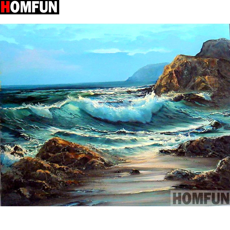 HOMFUN Full Square/Round Drill 5D DIY Diamond Painting &quotSeaside scenery&quot Embroidery Cross Stitch Home Decor Gift A13085 | Дом и сад