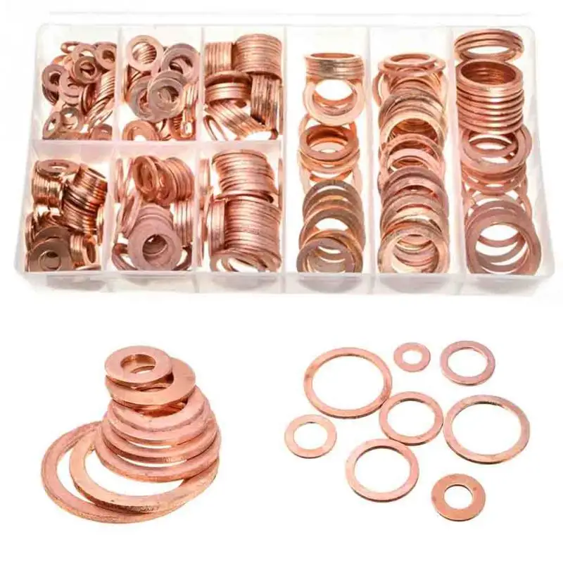 

400pcs/Kit Solid Copper Crush Washers 9 Sizes Assorted Seal Flat Ring Set Professional Hardware Accessories with Case