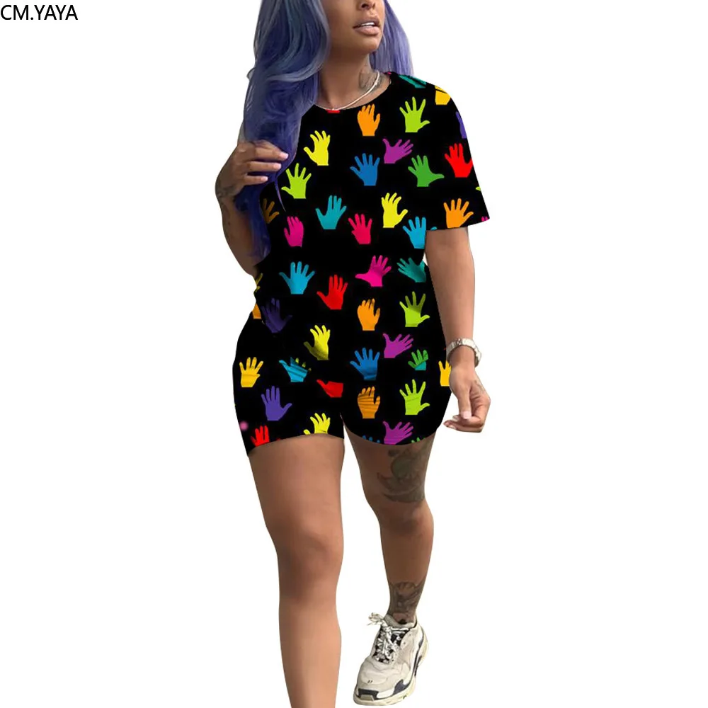 Женский летний геометрический Красочный Рисунок Пейсли футболка и шорты костюм из двух частей Повседневный Спортивный костюм GLA6211