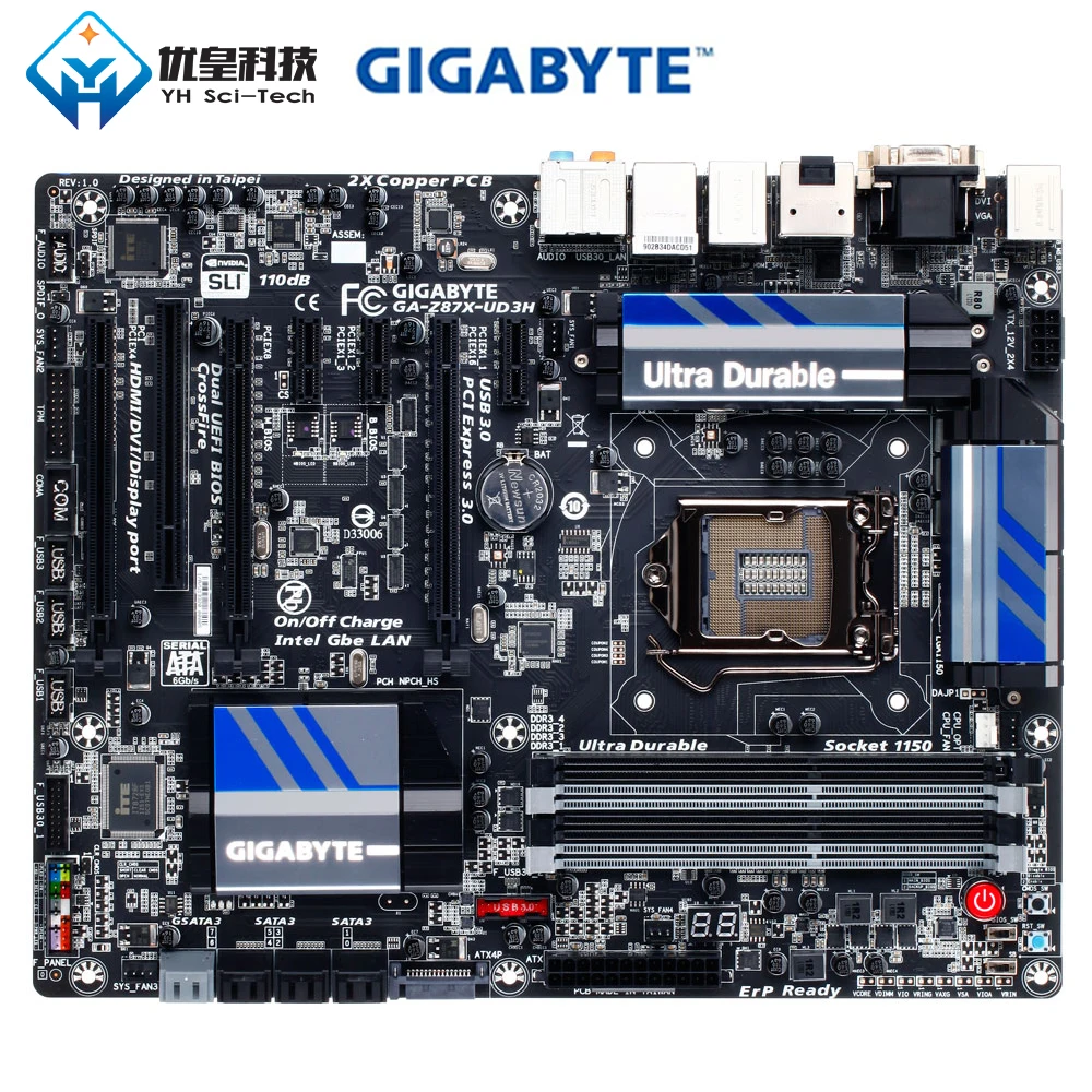 Оригинальная б/у настольная Материнская плата Gigabyte GA-Z87X-UD3H Z87 LGA 1150 Core i7 i5 i3 DDR3 32G SATA3 USB3.0 VGA DVI DP E-Sata ATX