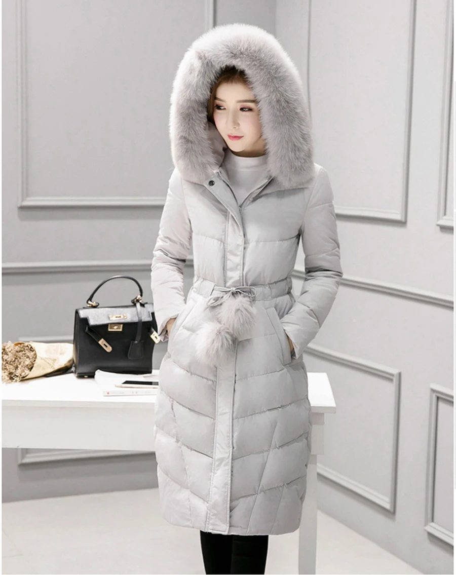 Зимнее пуховое пальто, женские парки, Женская Длинная тонкая куртка с подкладкой из 90% белого утиного пуха, однотонная женская одежда высокого качества
