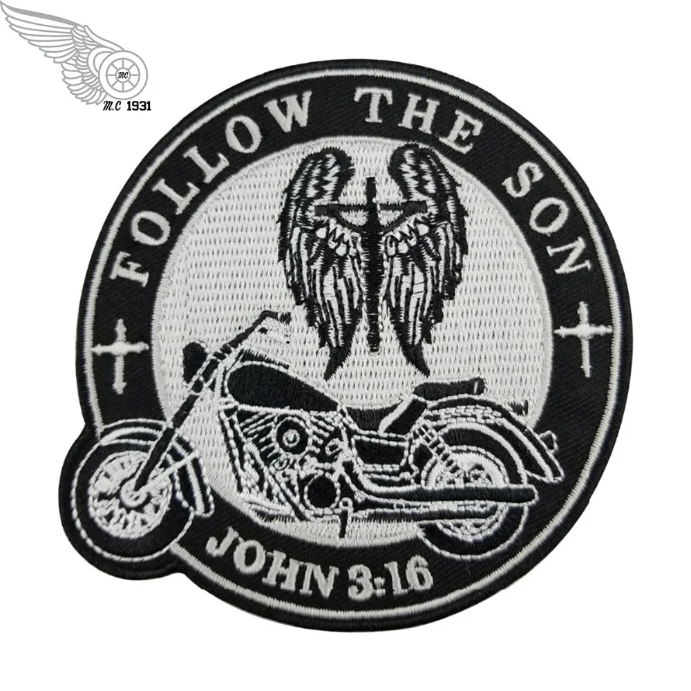 JOHN 3:16 ROCKER BLACK AND WHITE EMBROIDERED IRON ON BIKER PATCH