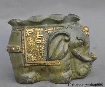 

Old Chinese Bronze Gilt Auspicious Animal Elephant Lucky Brush Pot Pencil Vase
