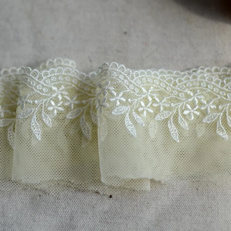 

Popular Yellow Lace Trim Fabric with Embroidered Florals Bridal Veil Lace mesh Lace 10 yards/Lot -MNTY