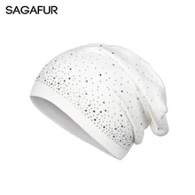 Осенне-зимняя вязаная шапка, женская шапка, женская мода, стразы, хлопок, смесь, шапка, повседневная, одноцветная, Skullies Beanies для женщин