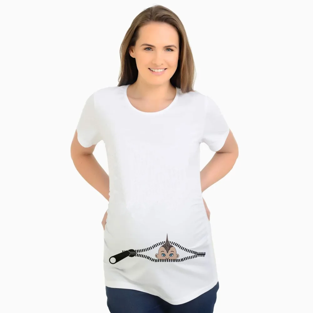 

Zipper Baby Peeking Pattern Design Pregnant Woman Funny T Shirts Maternity Clothes Summer Pregnancy Zwangerschaps Kleding