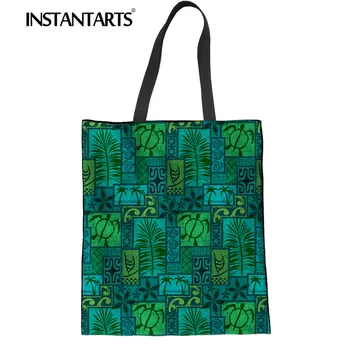 

INSTANTARTS Canvas Shopper Bag Women Casual Tote Bag Tropical Plant Woman Cloth Shoulder Bag Moku Malihini Print Large Linen Bag