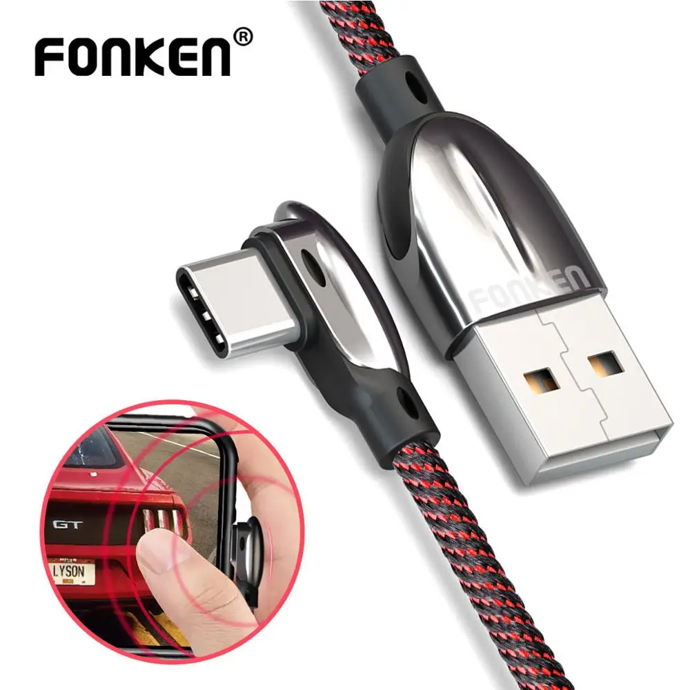 

FONKEN USB Type C Cable 90 Degree 3A Fast Charge Game Charging Cable Android Phone Quick Charger elbow Type-C Charge Data Wire