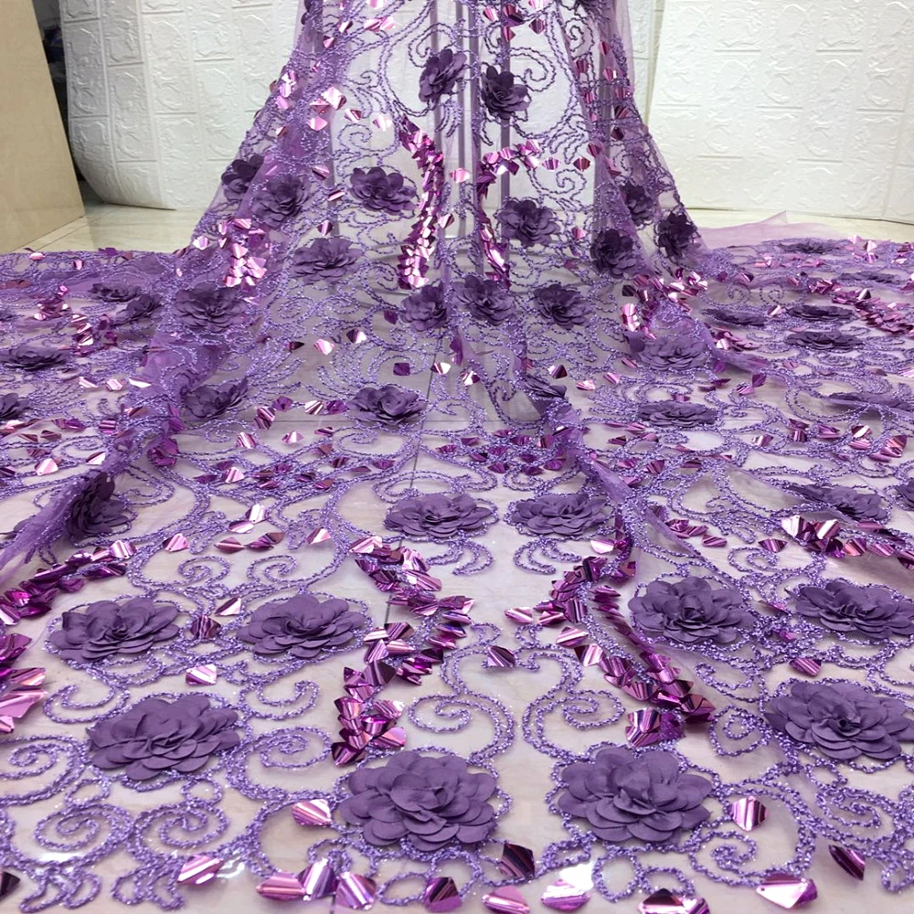 

African Lace Fabric 2019 Black 3D Tulle High Quality Nigerian Water soluble Tulle Lace Fabric Latest French Mesh Embroidery A346