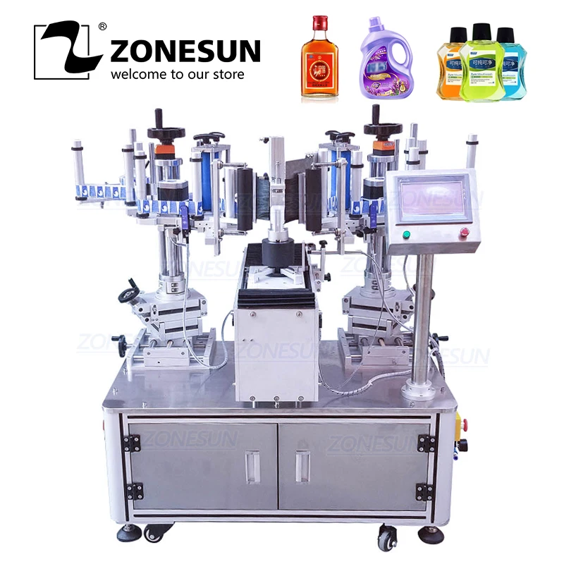 

ZONESUN XL-T806 Semi Automatic Double-side Soap Laundry Liquid Paste PET Flat Bottle Labeling Machine