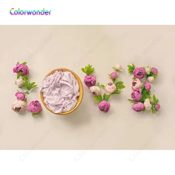

Photography Backgrounds Purple Gauze with Yellow Basin Pink Flowers and Green Leaves Backdrops for Baby Shower Party Decoration