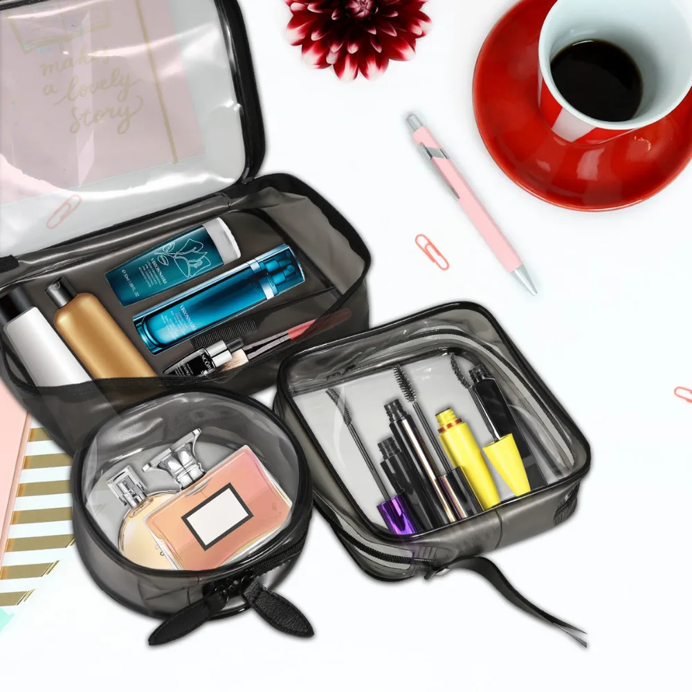 

Cosmetic Bag 3pcs/set Waterproof MULTIFUNCTIONAL Luggage Pouch Bag Transparent Strong PVC Travel Makeup Bags with Sturdy zipper