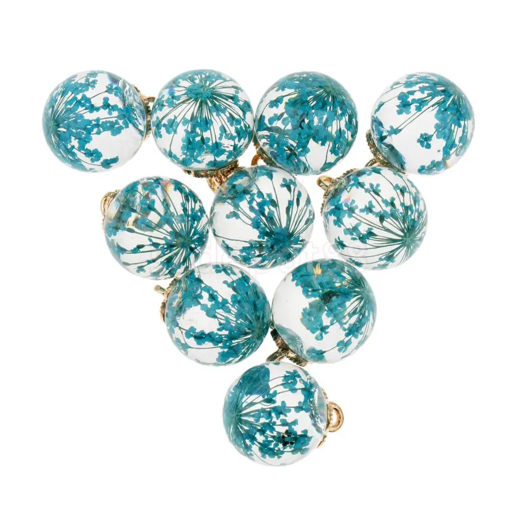 10pcs Dried Flower Glass Ball Pendant with Flower Cap DIY Earring Dangle Craft Findings Loose Beads