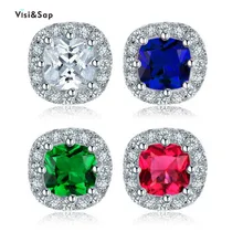 Visisap роскошный синий/зеленый/красный AAA циркон серьги-гвоздики для Для женщин свадебные Юбилей серьги-кольца, модные ювелирные украшения дропшиппинг E035