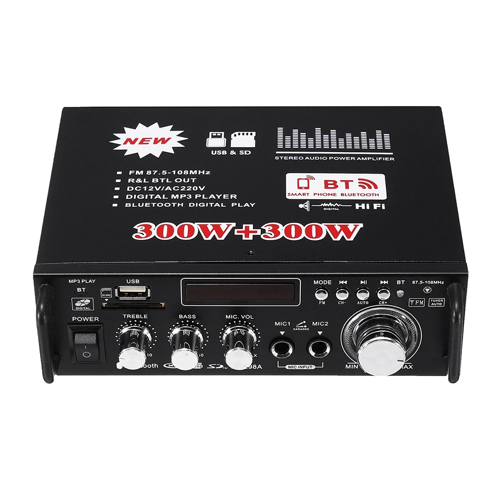 12V 220V ЖК дисплей Дисплей цифровой усилитель HIFI аудио стерео Мощность с цифровым