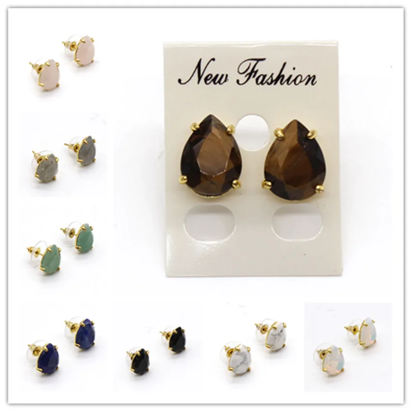 

Kraft-beads Light Yellow Gold Color Water Drop Black Agates Stud Earrings Rose Pink Quartz For Christmas Jewelry
