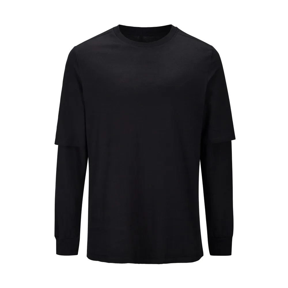 

VfiveNnfour 2019 New Mens Streetwear Long Sleeve oversize Layered Cotton Tshirt Black and white T-shirt with round neck