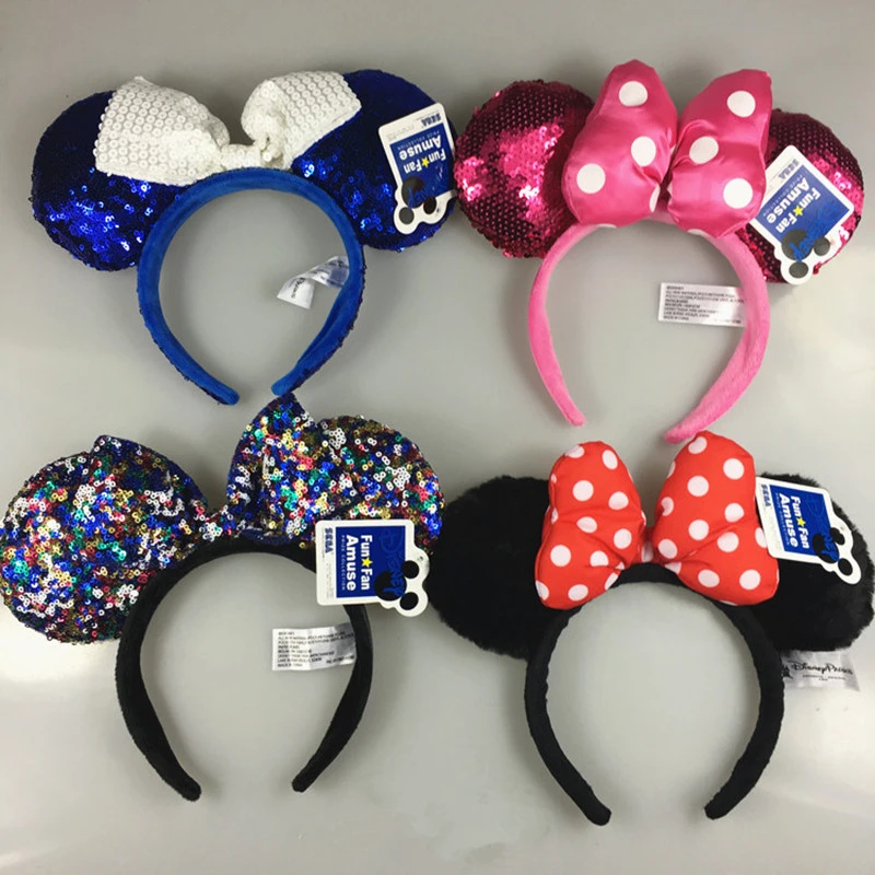 女の子のためのディズニーミッキーとミニーのヘアバンド ヘアバンドとスパンコールのついたパーティーネックゲーム プリンセスヘッド フード付きのぬいぐるみ 子供のためのギフト Null Aliexpress