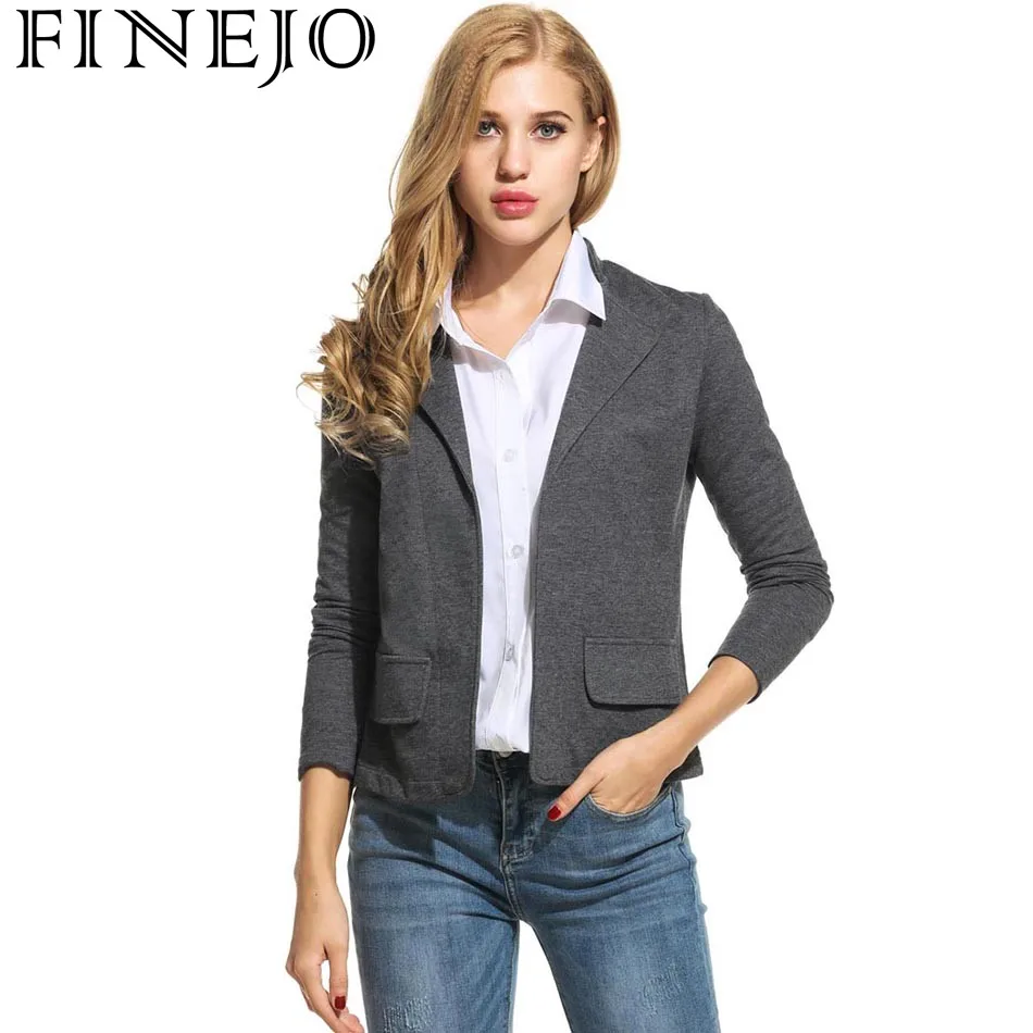 FINEJO Women Striped Blazer Turn Down Collar Autumn Open Stitch Long ...