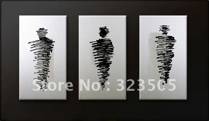 3 piece canvas wall art deco Black and white oil painting set on canvas free shipping