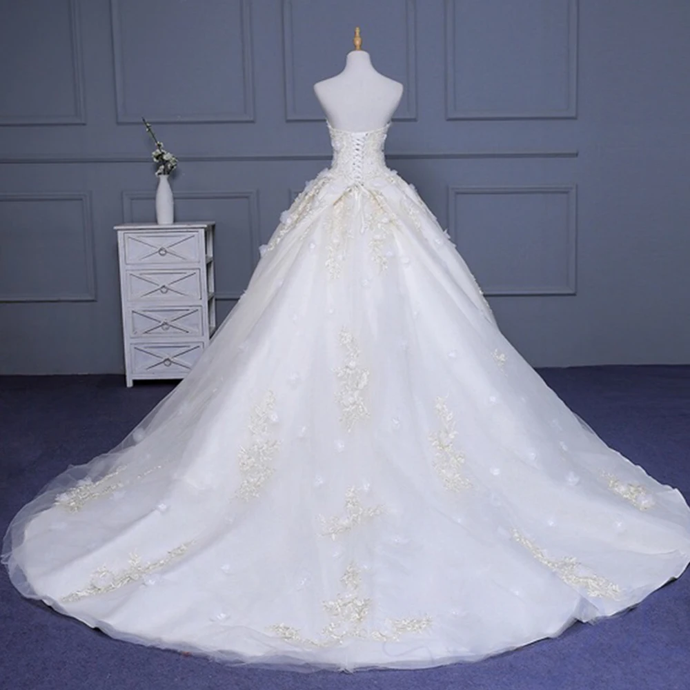 Robe De Mariage Princesse De Luxe индивидуальный заказ без ремешков, на шнуровке Бисер аппликации платье принцессы с цветочным рисунком, Свадебные и Бальные платья