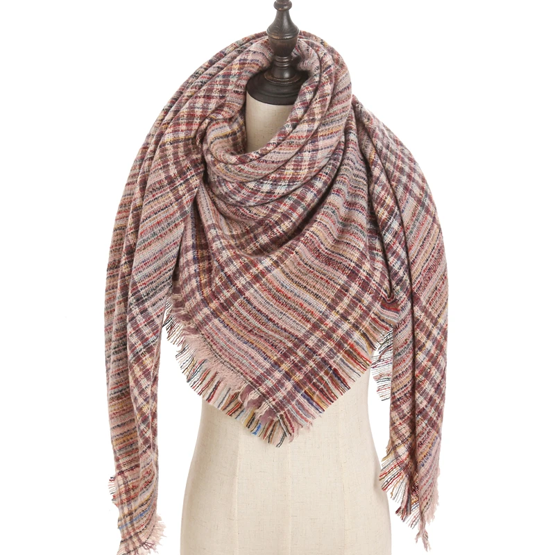 new designer brand women cashmere scarf triangle winter scarves lady shawls and wraps knit blanket neck striped foulard - Цвет: E31
