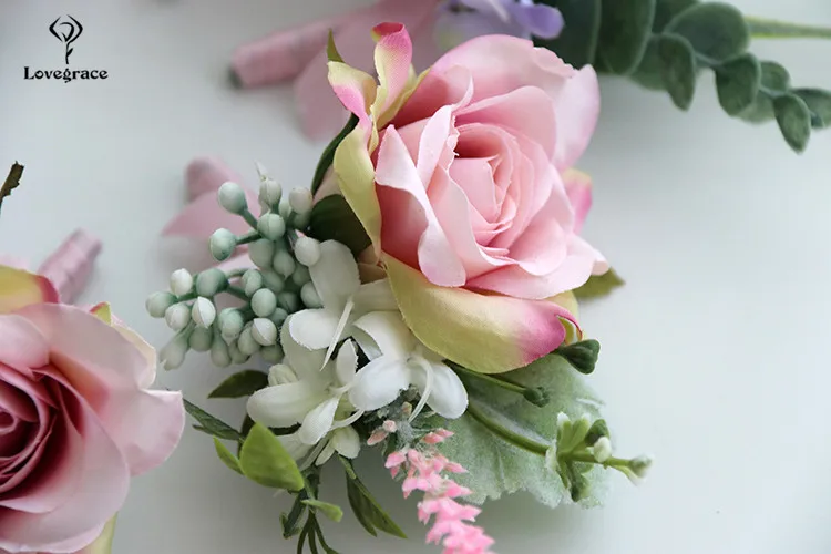 pink wrist corsages bracelet bridal boutonniere wedding flowers  (2)