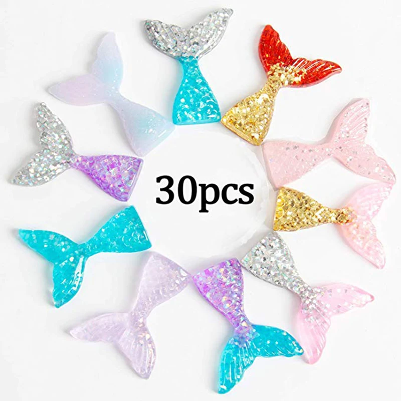 

30 Pcs DIY Slime or Any DIY Crafts Slime Charms Mermaid Tail Mini Flatback Slime Beads Giltter Ornament Scrapbooking DIY Crafts