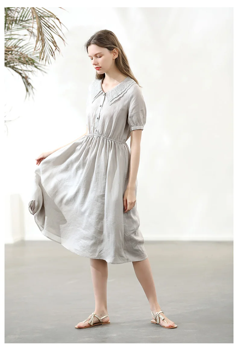 Yangxun Summer Chinese Style Ramie Embroidery Women Dress YJI9444