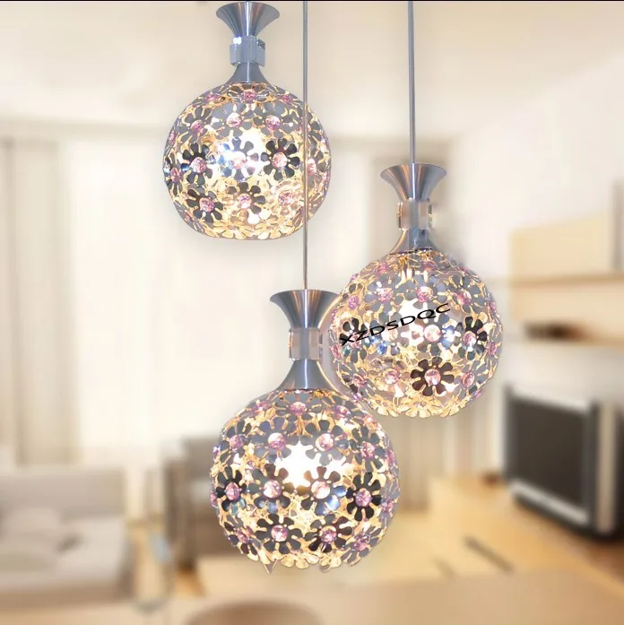 

3 heads lights crystal pendant lights ball aluminum child real living room hotel dining room modern pendant lamps ZA