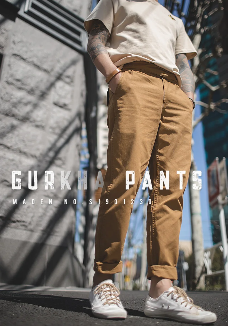 Maden Для мужчин, в стиле «милитари» в ретро-стиле Gurge штаны летние брюки прямоугольный прямые Повседневное хаки Для Мужчин's Повседневное