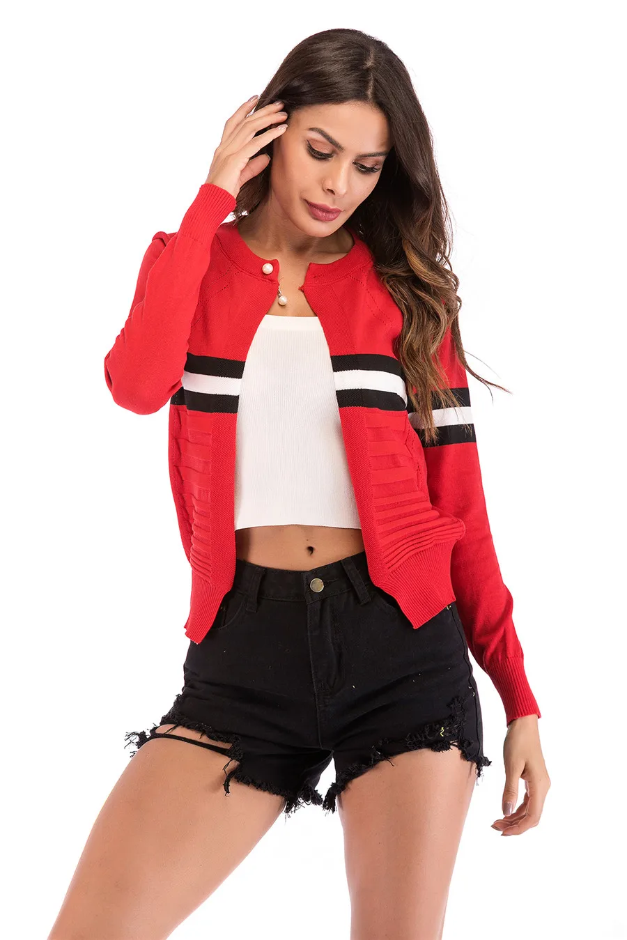Gladiolus Striped Autumn Sweater Women 2018 Long Sleeve Beading Button Slim Knitted Cardigan Sweater Women Jumpers Ladies Coats (30)