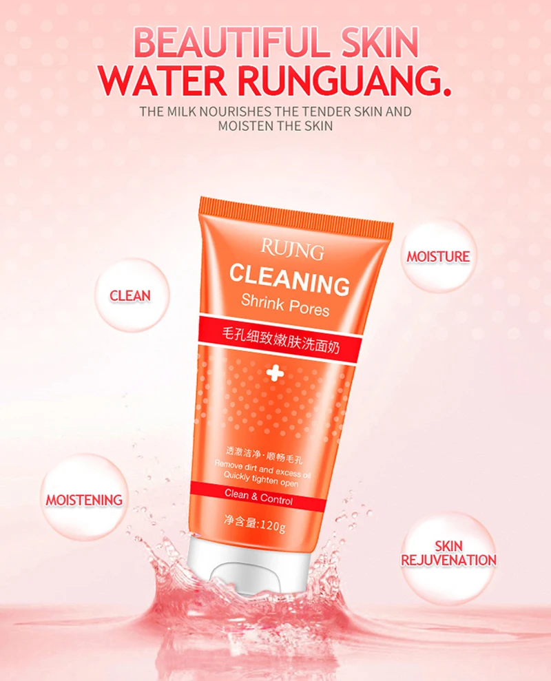 

RUJNG Refreshing Moisturizing Whitening Deep Cleansing Foam Remove Facial Cleanser Anti Acne Oil Control Face Skin Care 120g